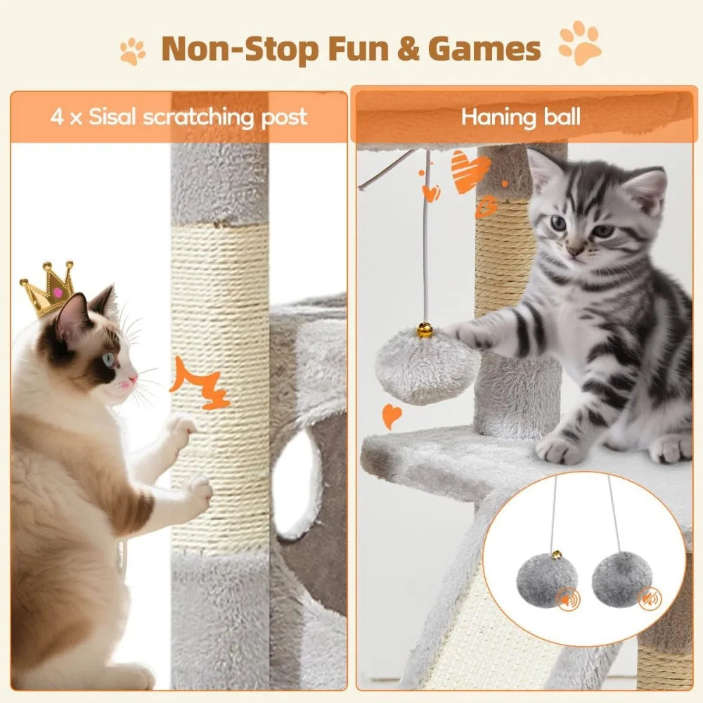 NBVCX Cat Tree With Adjustable Condo And Plush Perch Tower