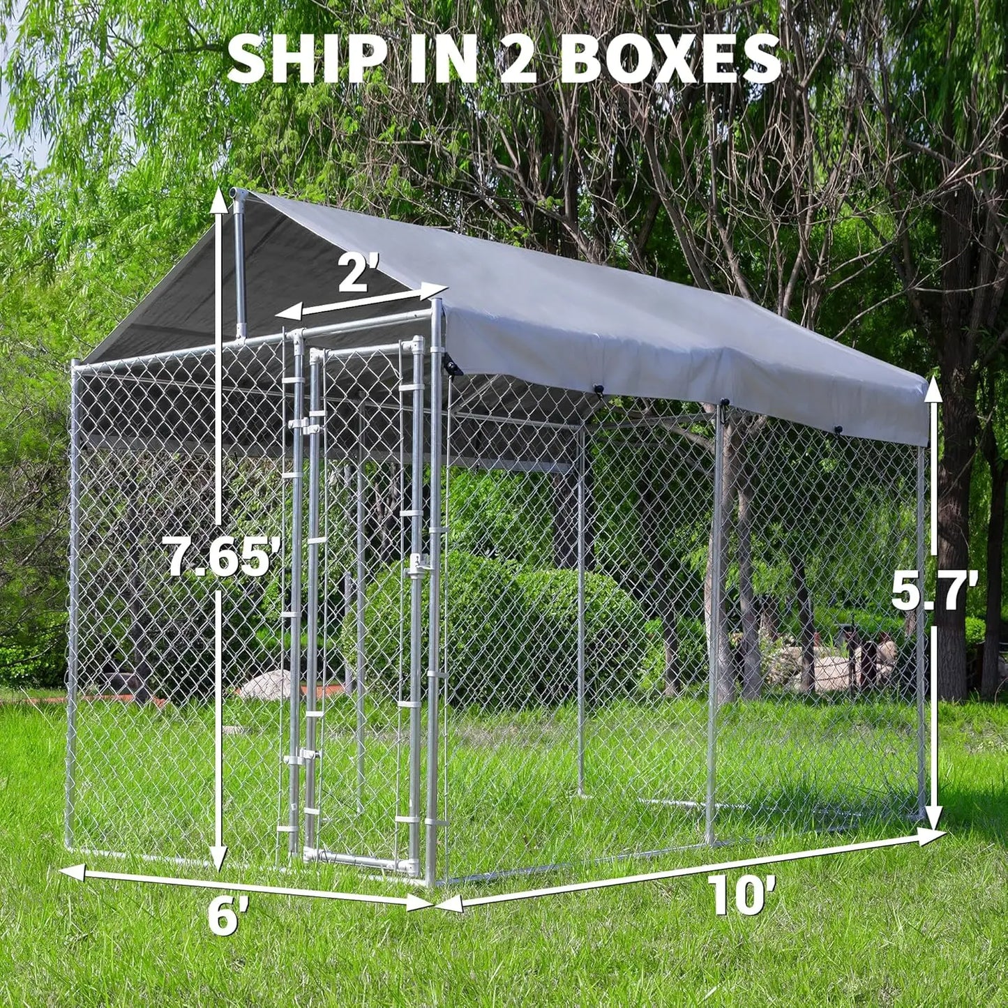 Galvanized Outdoor Dog Kennel With Roof And Locking Run
