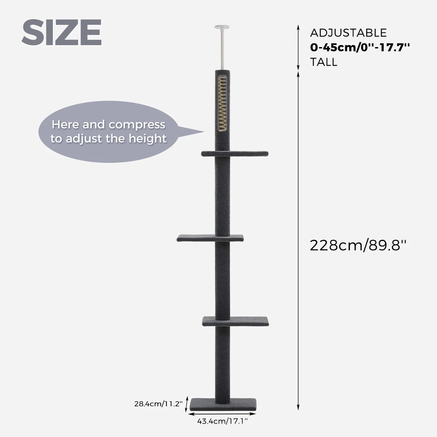 PAWZ Road Floor To Ceiling Cat Tower Adjustable Cat Tree With Scratching Posts