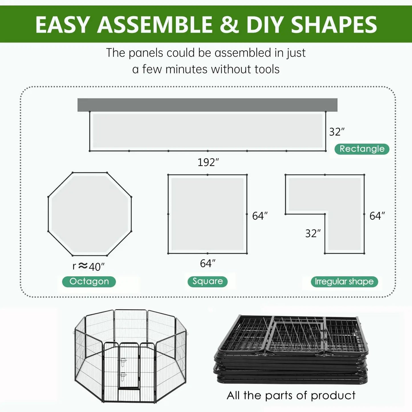 Heavy Duty Dog Playpen 8 Panels Rust Resistant Metal Fence