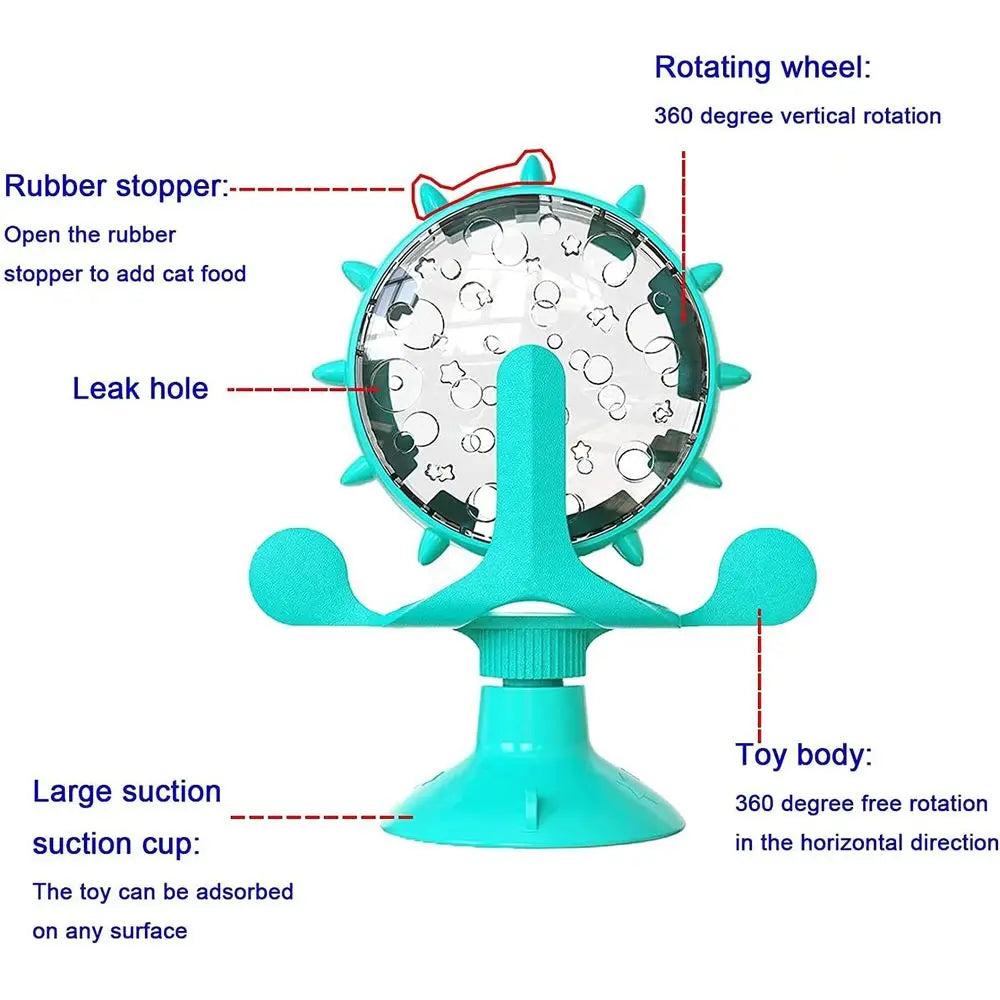 Interactive Cat Treat Dispenser Toy With 360 Windmill Rotation