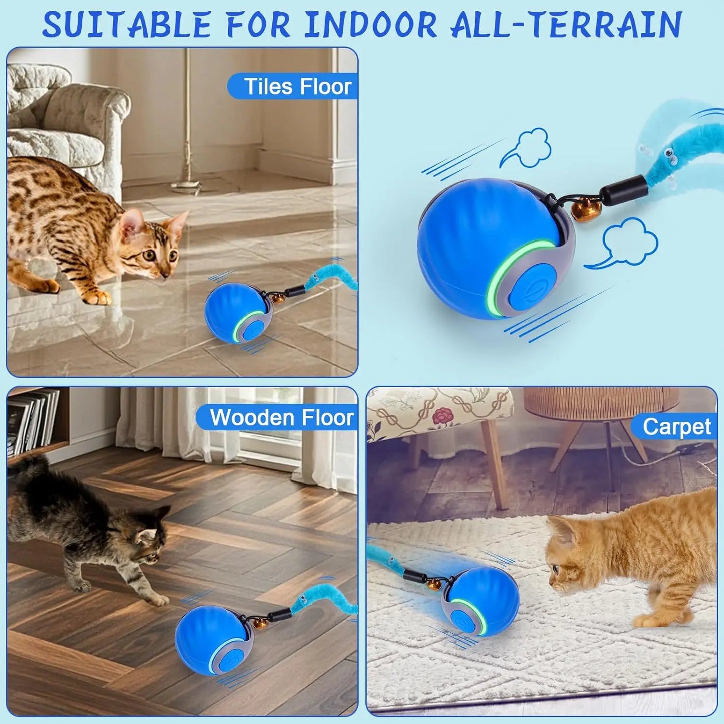 Interactive Cat Toy Ball Indoor Cats Three Tails Two Speeds