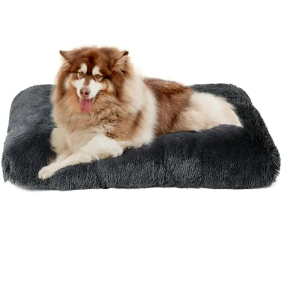 Fluffy Dog Crate Bed Plush Faux Fur Pad Calming Washable For Dogs