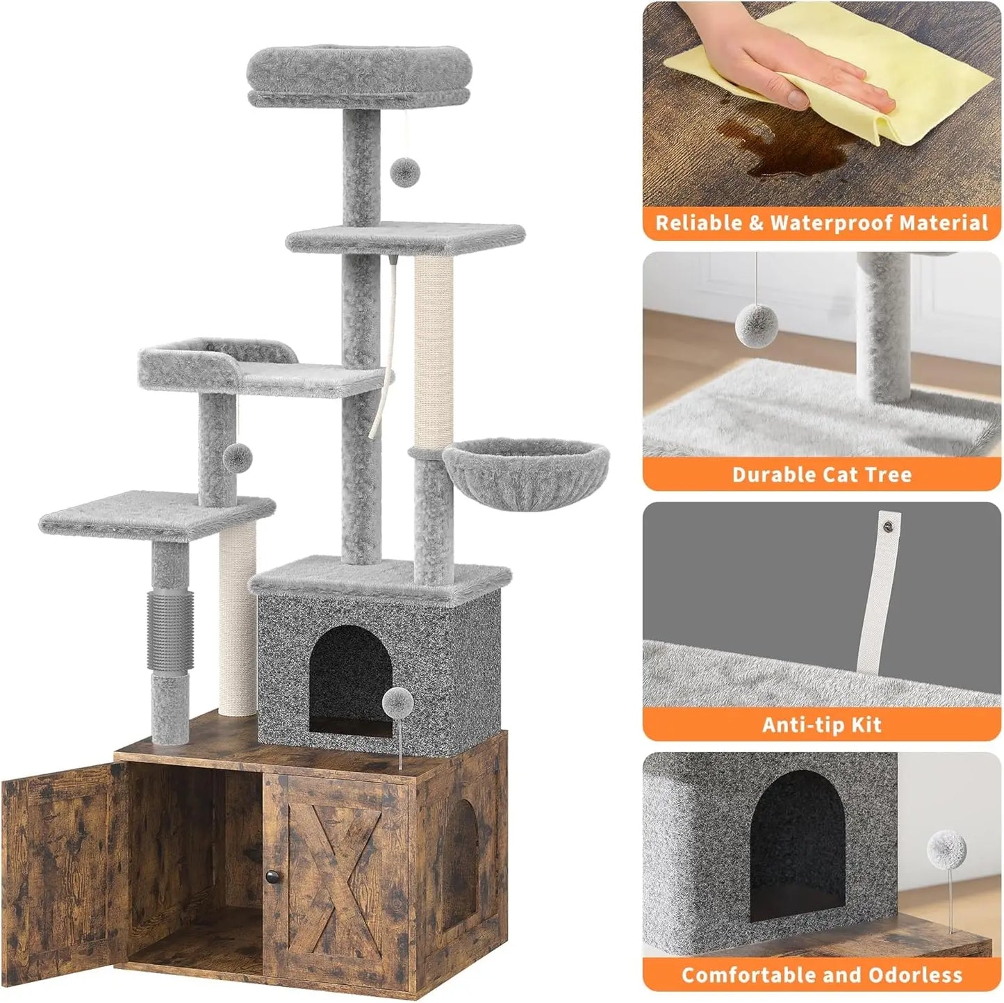 HiMISS Multi Level Cat Villa With Litter Box Scratching Post