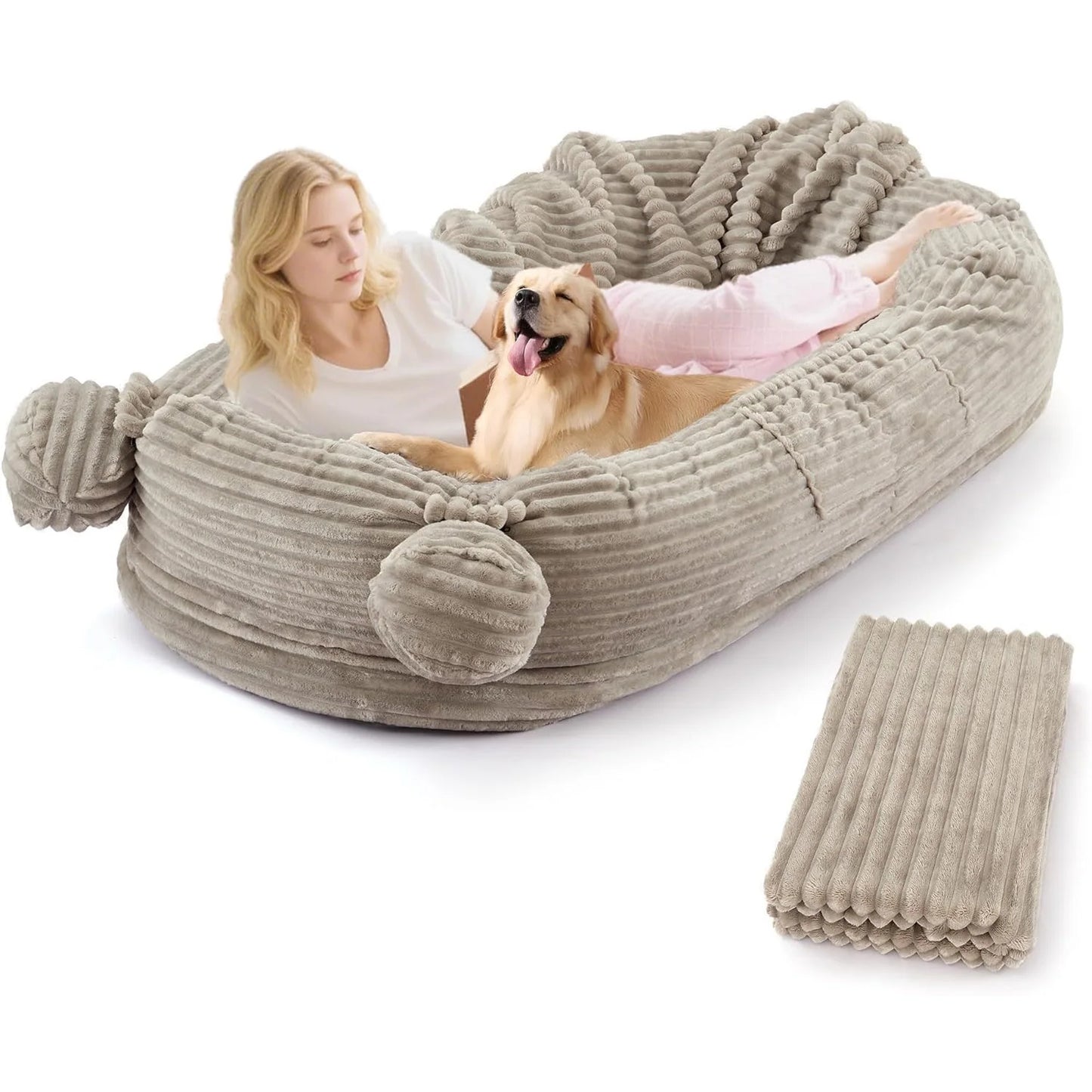 HiMISSCN Dog Bed With Removable Cover Blanket And Storage Pockets