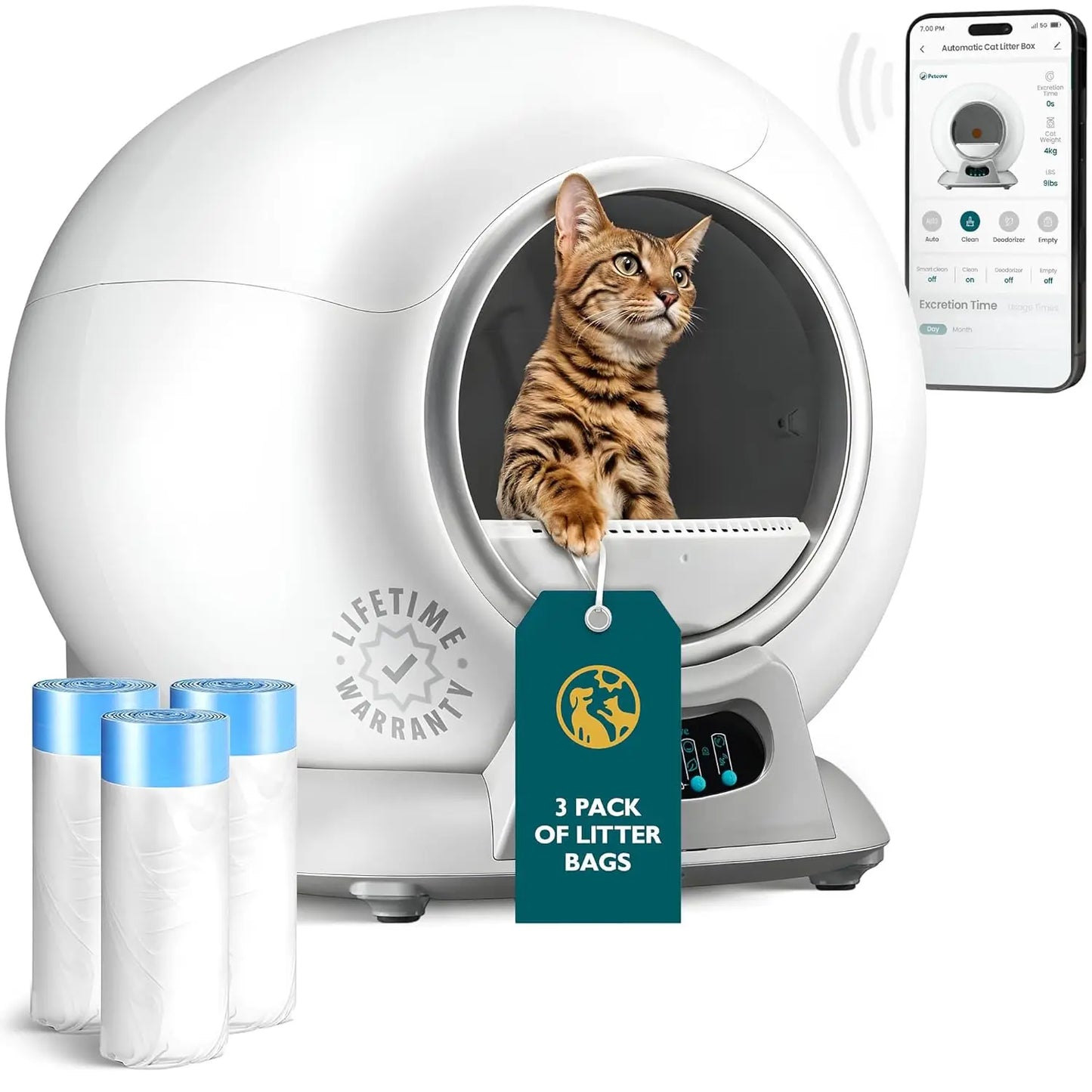 Self Cleaning Litter Box With Auto Safety Sensors For Cats