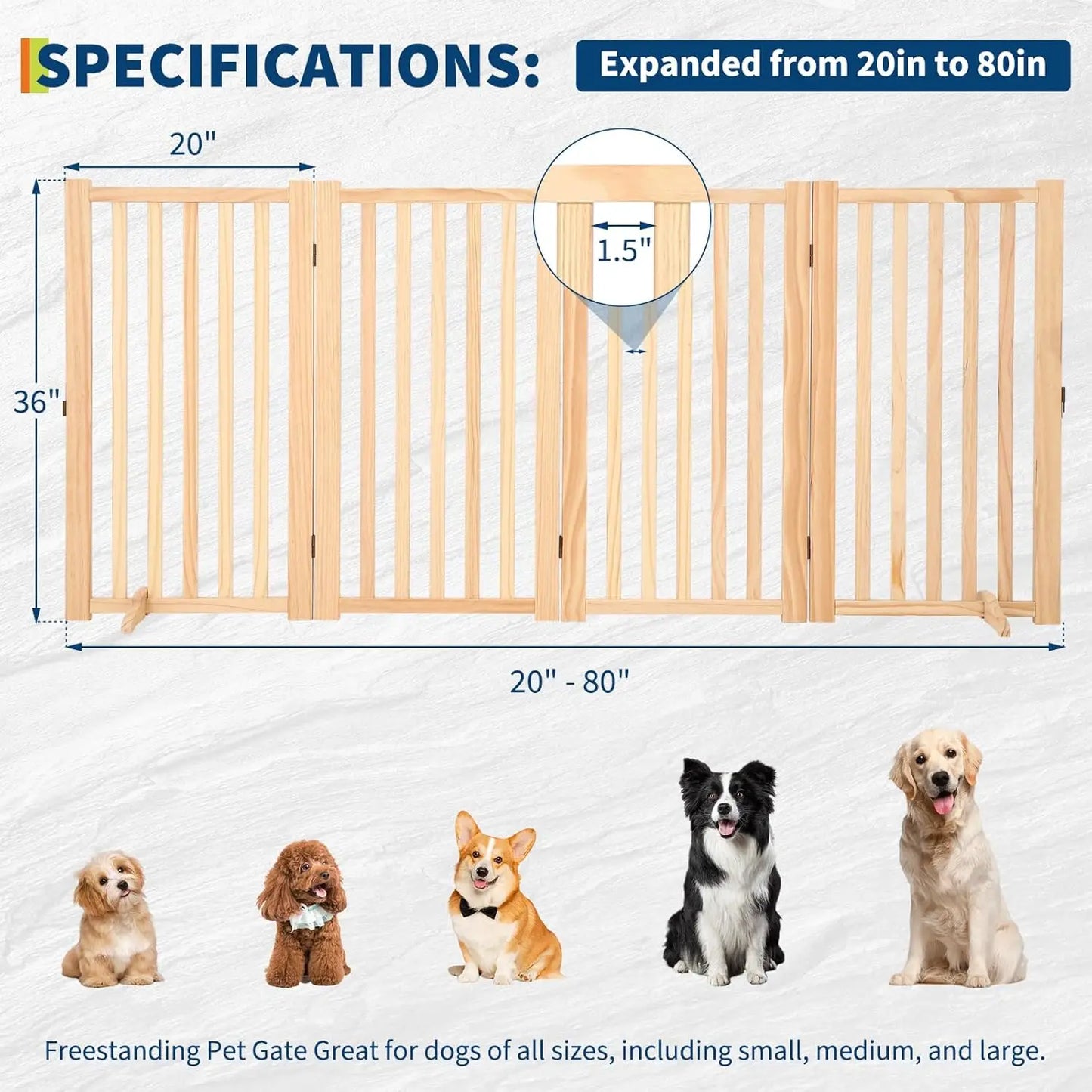 HiMISS Freestanding Wooden Dog Gate Foldable for Doorways and Stairs