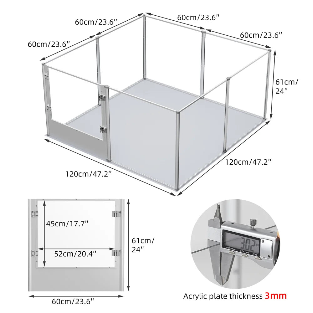 Borwart Acrylic Dog Playpen Indoor Enclosure 3in1 Whelping Pen