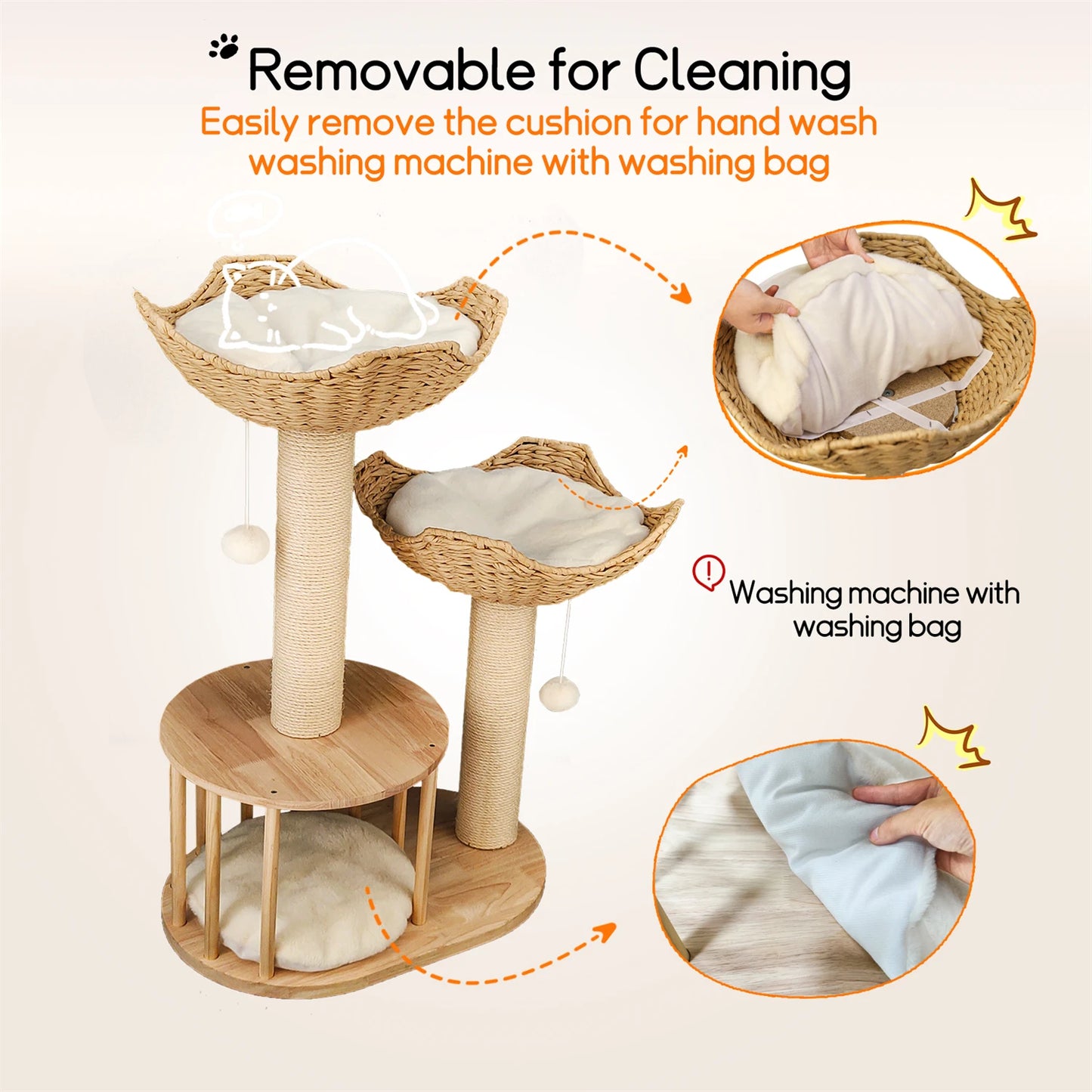 BINGOPAW Three Tier Cat Tree With Plush Cushion