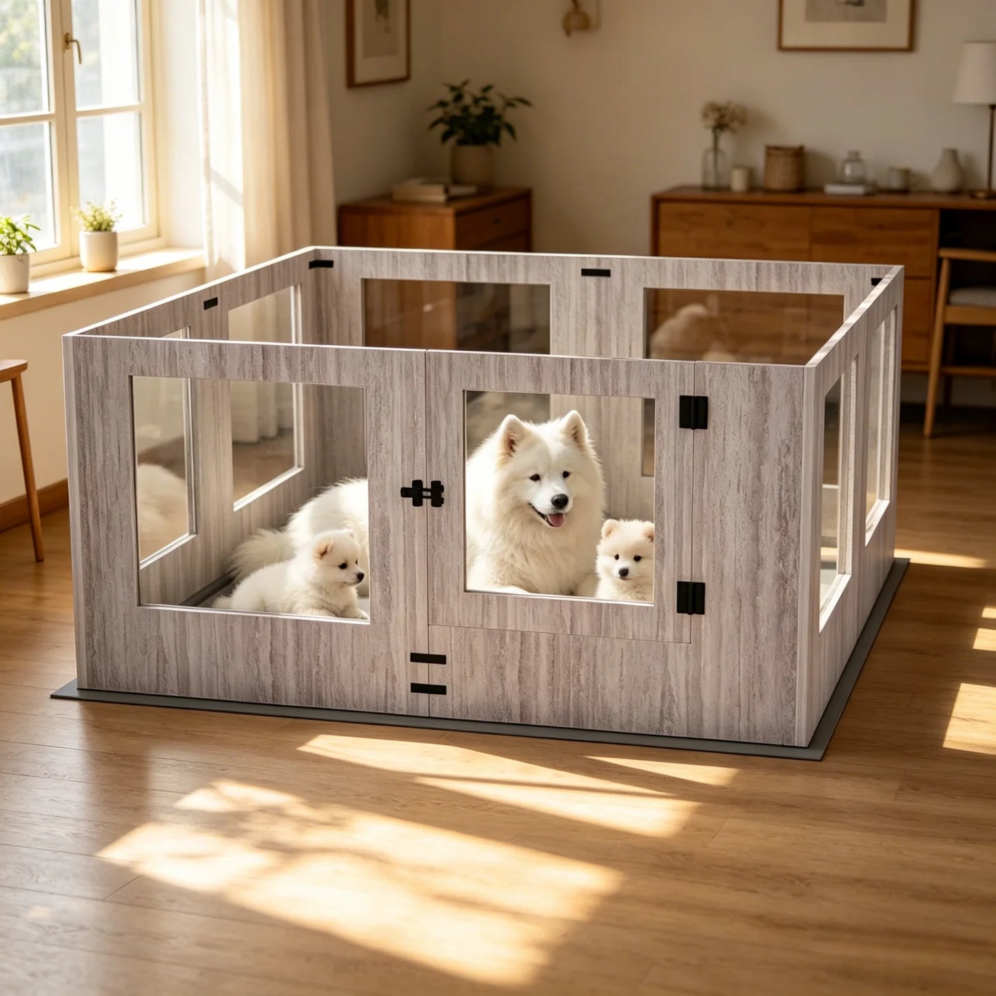 BINGOPAW Tempered Glass Dog Playpen Whelping Fence Waterproof Pad