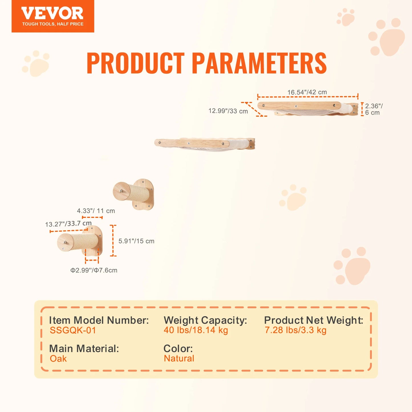 SucceBuy Wall Mounted Cat Shelves And Cat Tree With Hammocks