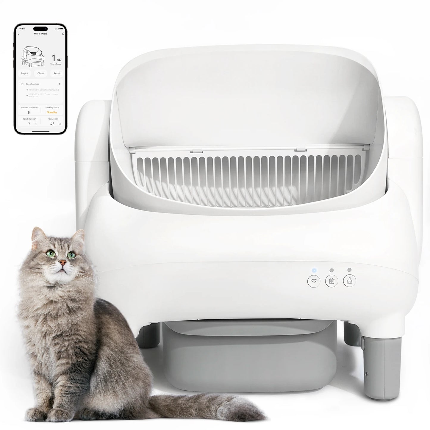 Open Top Self Cleaning Cat Litter Box With App Control