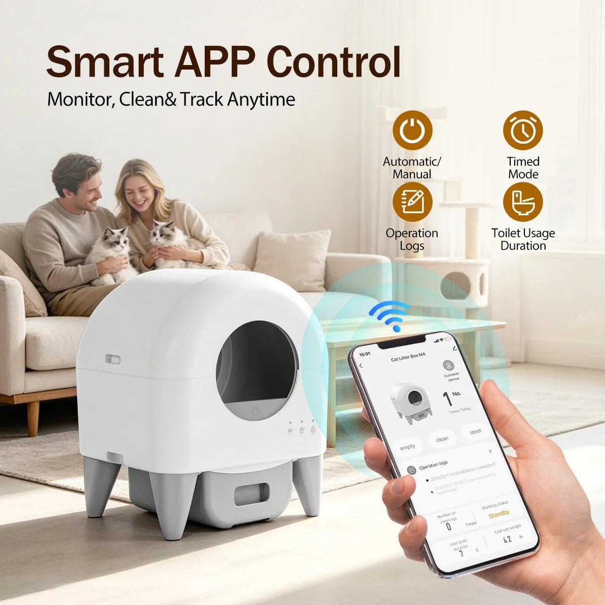 M4 Automatic Smart Cat Litter Box Self Cleaning Fully Enclosed