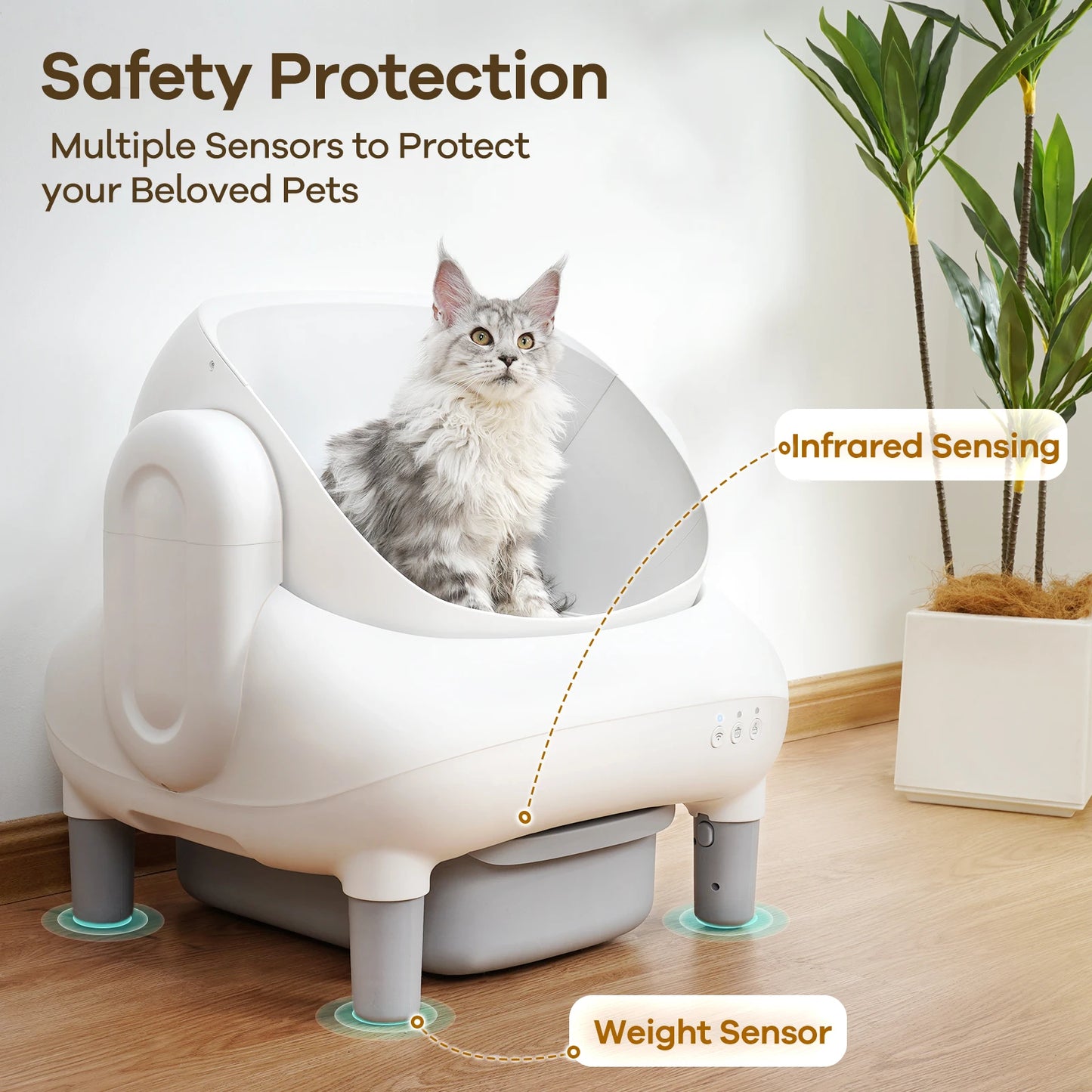 Open Top Self Cleaning Cat Litter Box With App Control