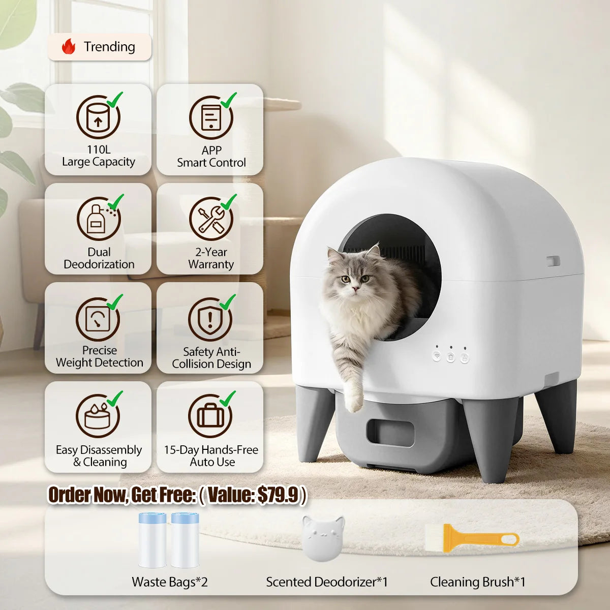 M4 Automatic Smart Cat Litter Box Self Cleaning Fully Enclosed