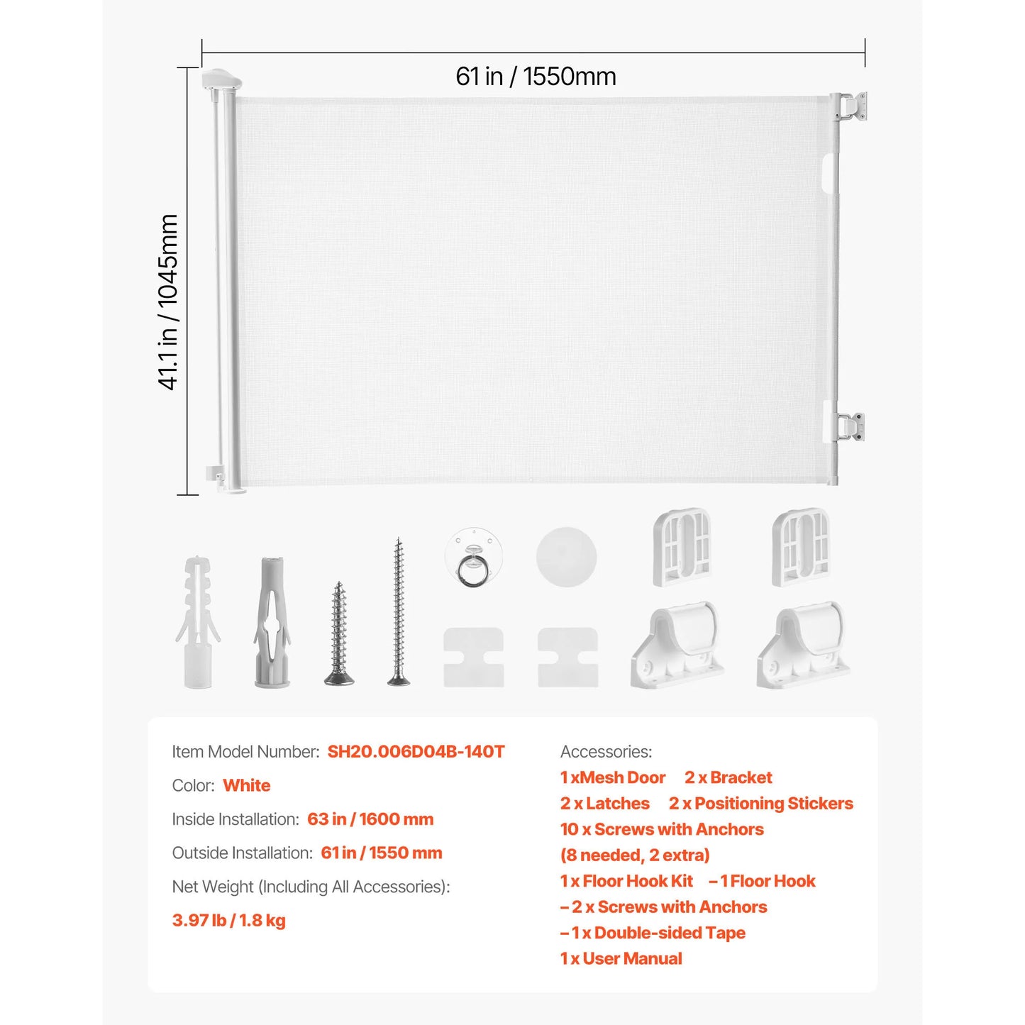 SucceBuy Retractable Baby Gate With Walk Through Safety Lock