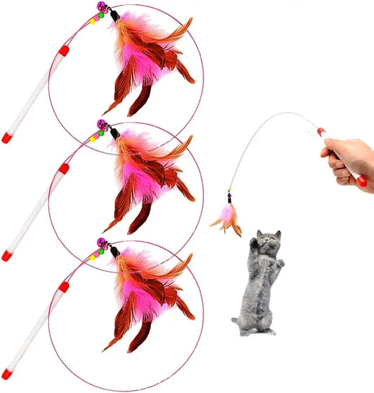 Interactive Cat Feather Wand Toy 3 Pack Beads And Bells