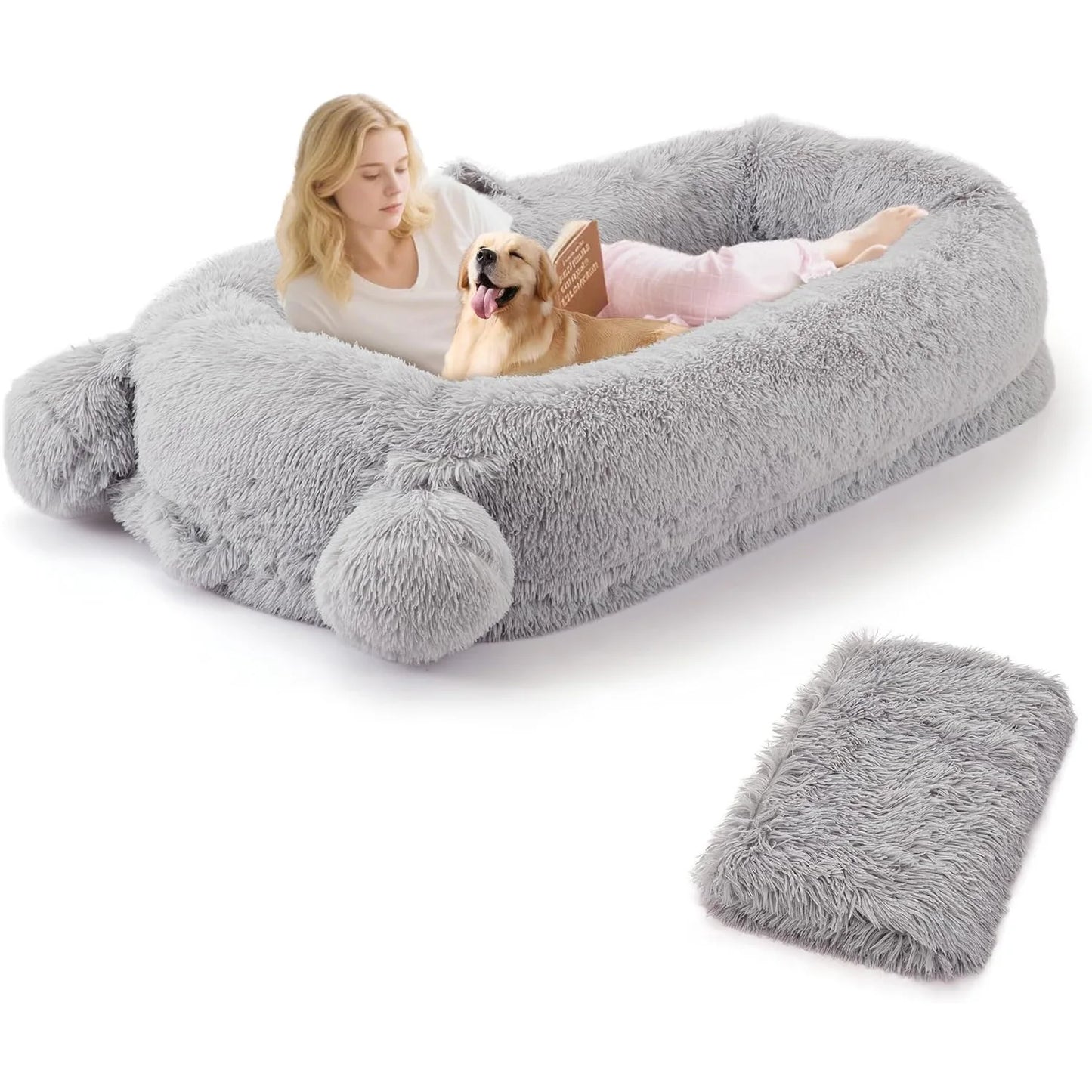 HiMISSCN Dog Bed With Removable Cover Blanket And Storage Pockets