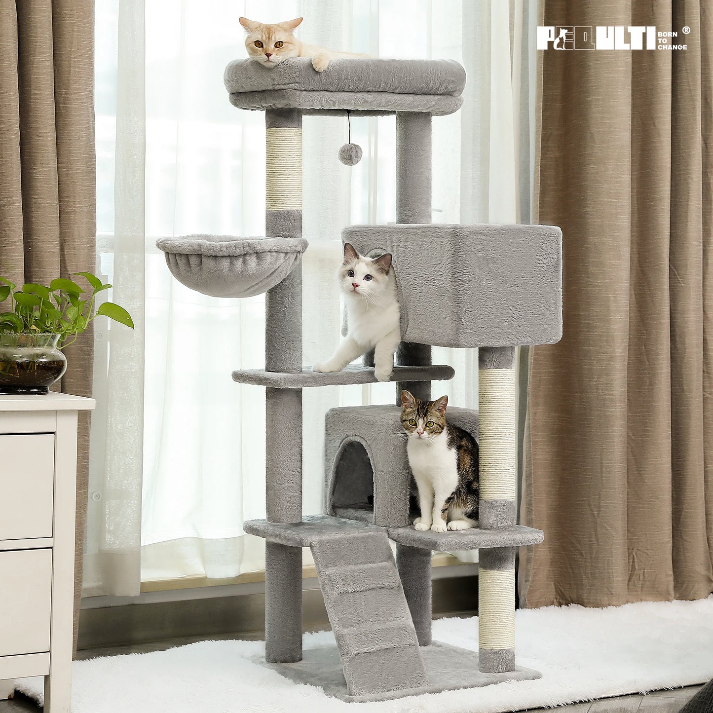 PAWZ Road Cat Tree With Toy Tower And Plush Hammock