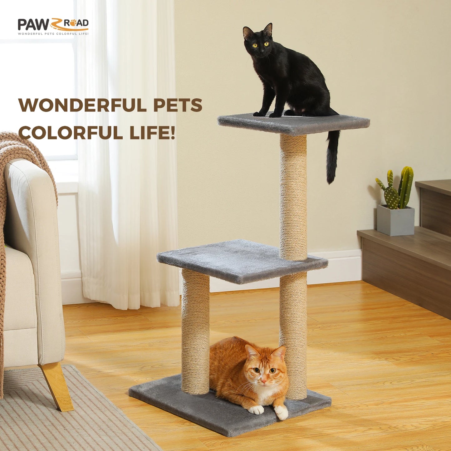 PAWZ Road Three Tier Cat Tree For Indoor Cats Scratching