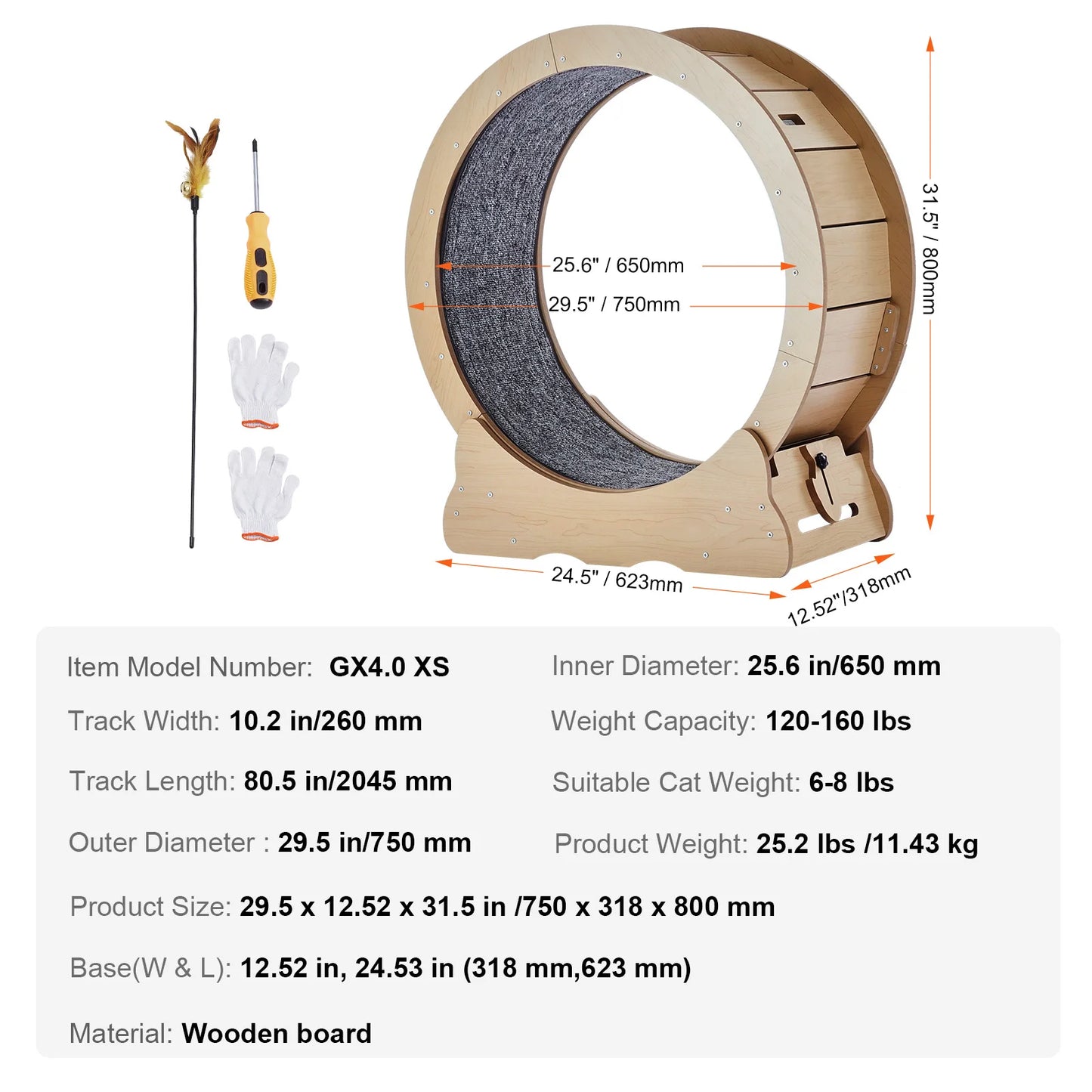 Wooden Cat Exercise Wheel Indoor Treadmill With Detachable Carpet