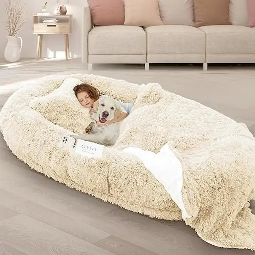 Memory Foam Dog Bed with Pillow Blanket and Strap