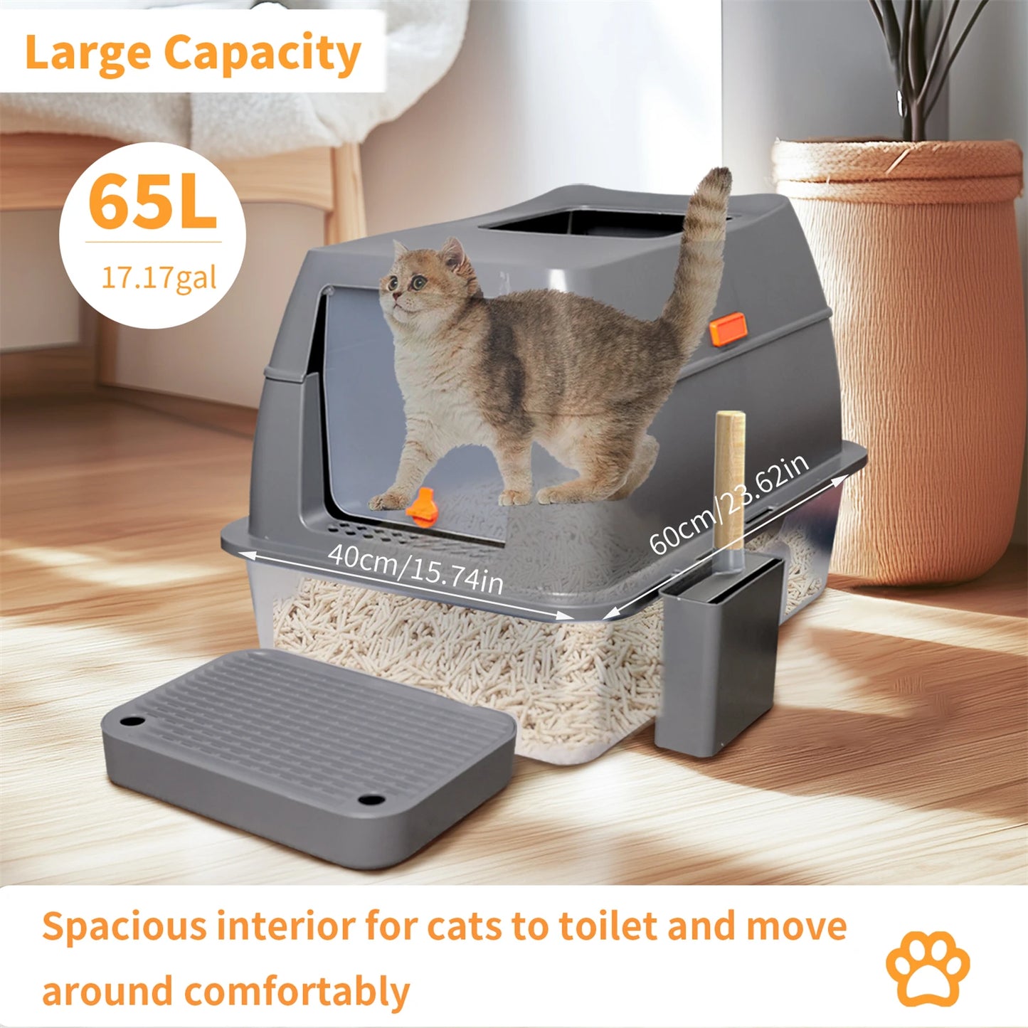 Enclosed Stainless Steel Cat Litter Box With Lid High Wall