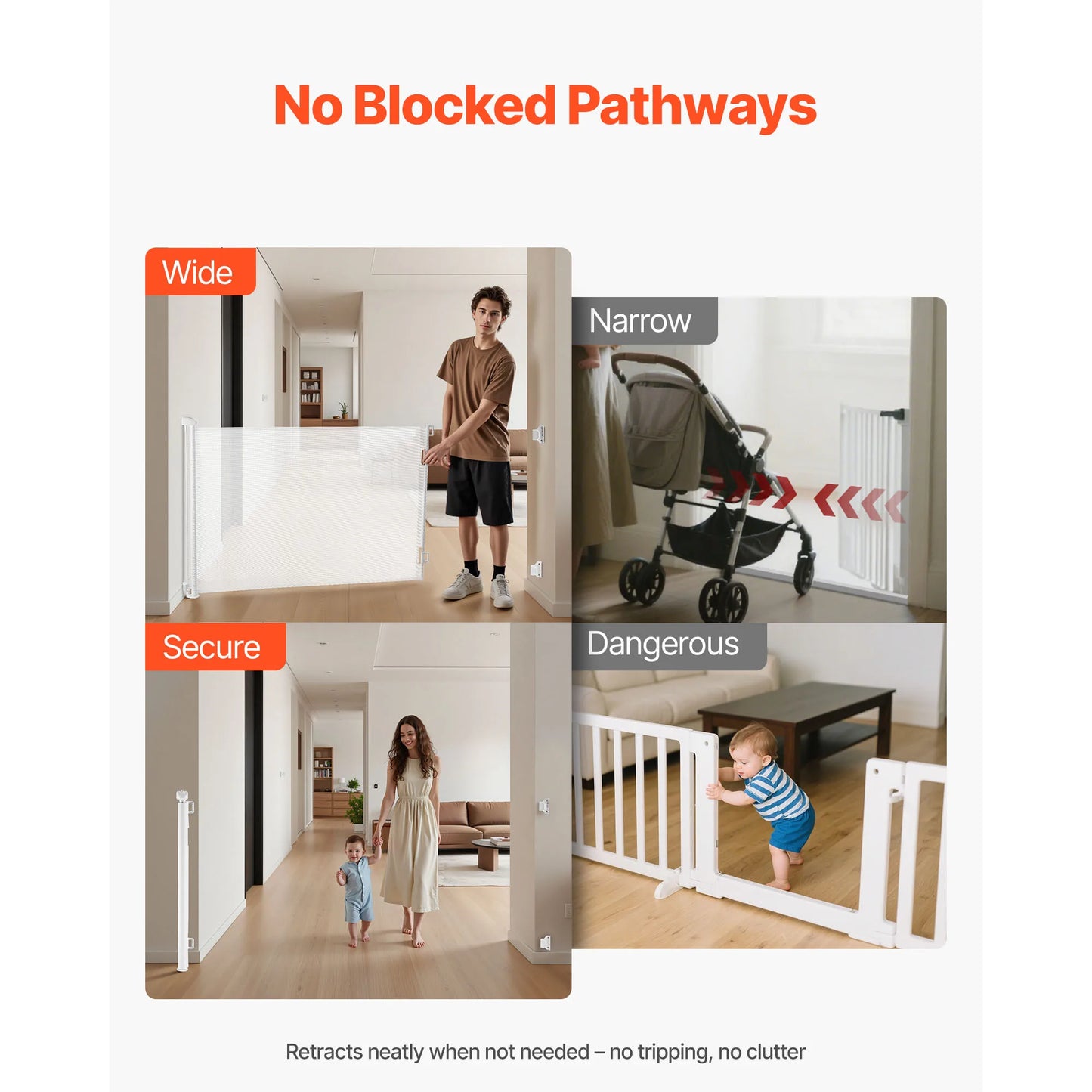 SucceBuy Retractable Baby Gate With Walk Through Safety Lock