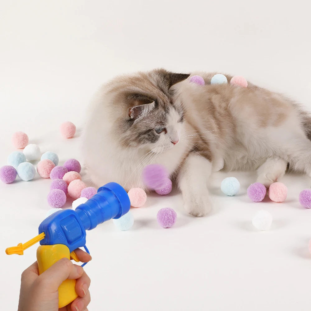 Interactive Cat Plush Ball Shooting Gun Launcher Toy