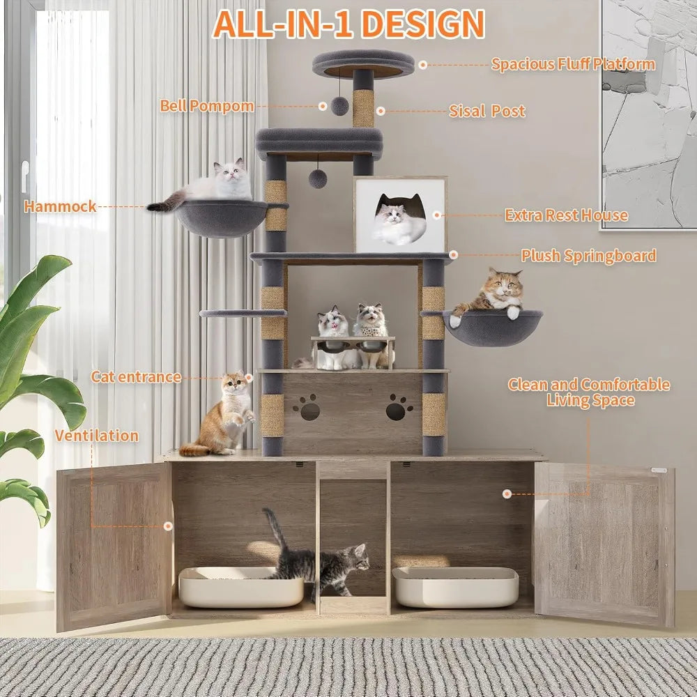 All In One Cat Habitat With Litter Box Enclosures System