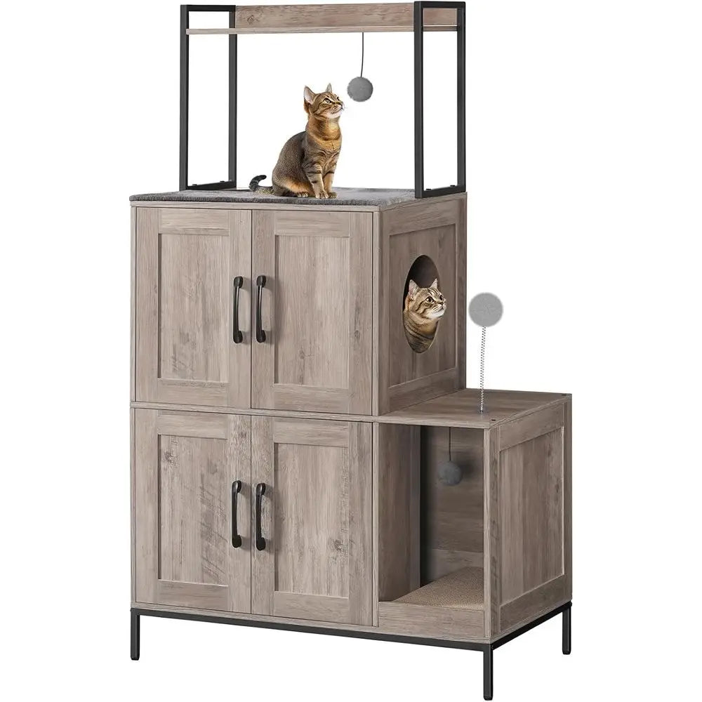 Cat Litter Box Enclosure Cabinet 2 In 1 Hidden Shelves