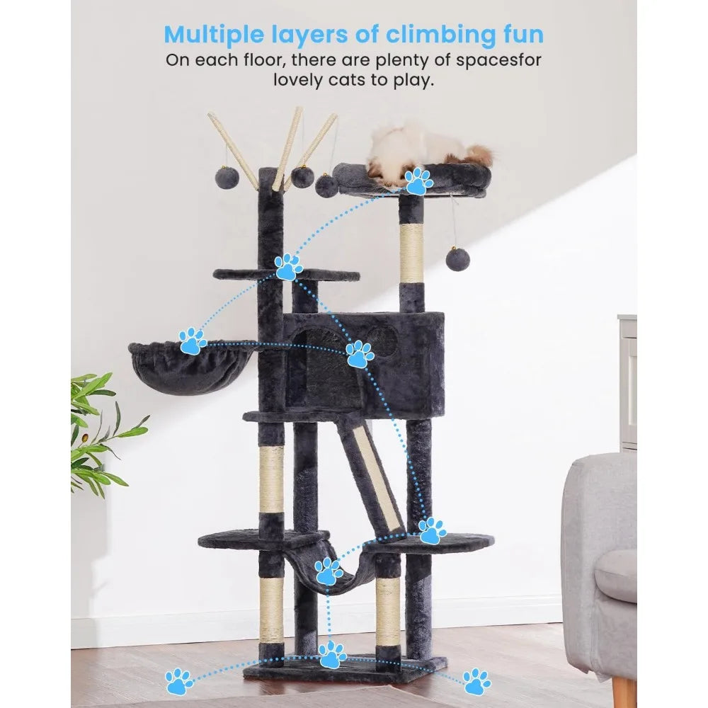 NBVCX Cat Tree Tower With Hammock Condo And Scratching Posts