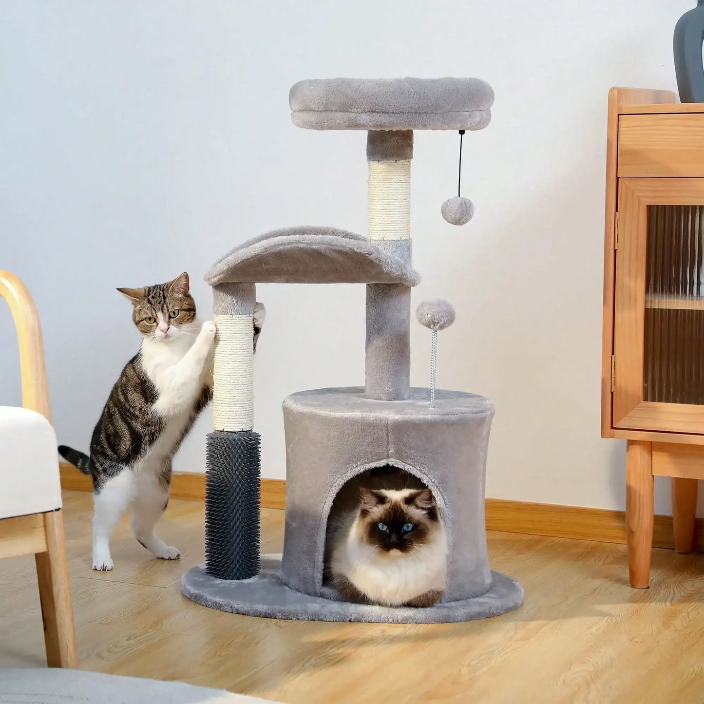 Cat Tree Tower With Self Groomer And Sisal Scratching Post