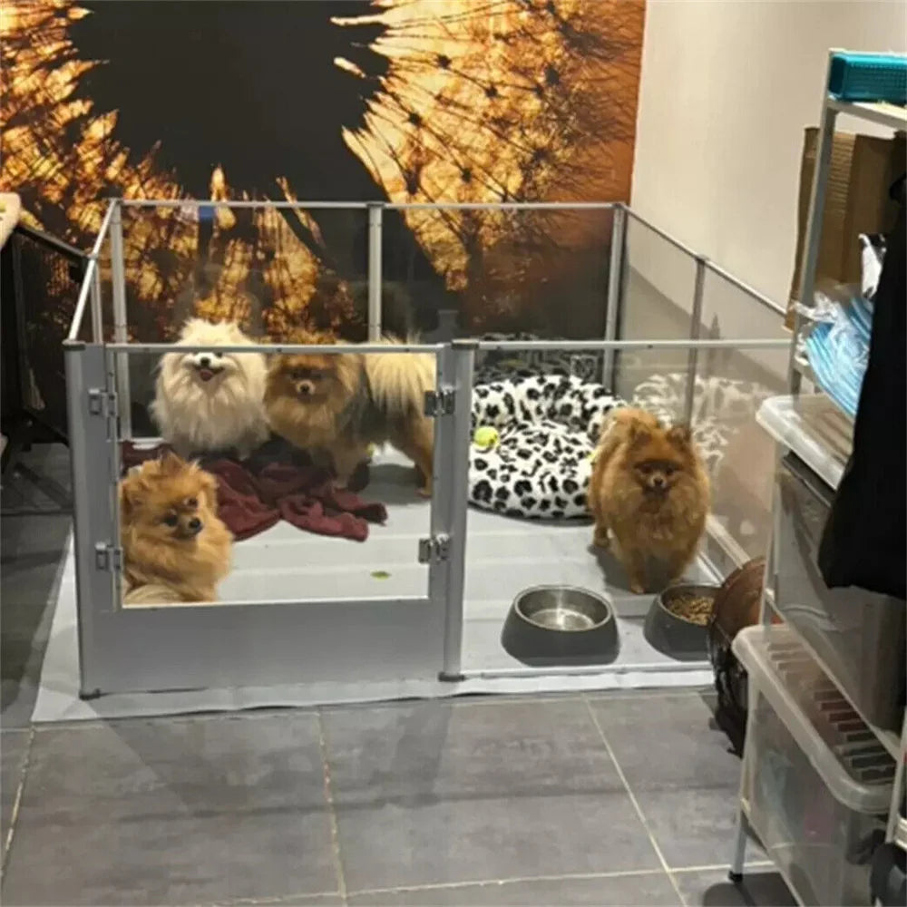 BORWART Acrylic Dog Playpen 3in1 Indoor Enclosure With Waterproof Pad