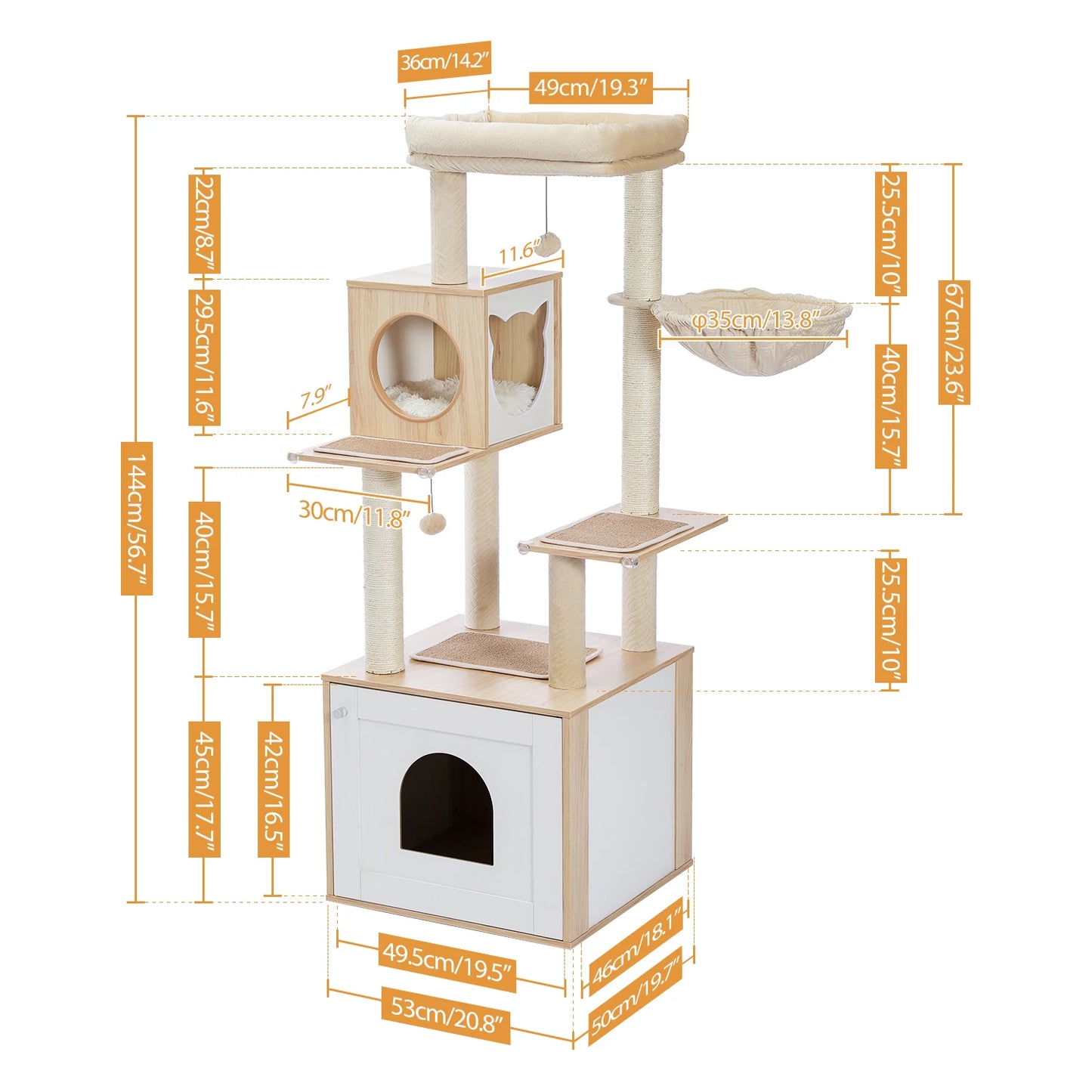 Pawz Multi Level Cat Tree With Scratching Posts And Hammock
