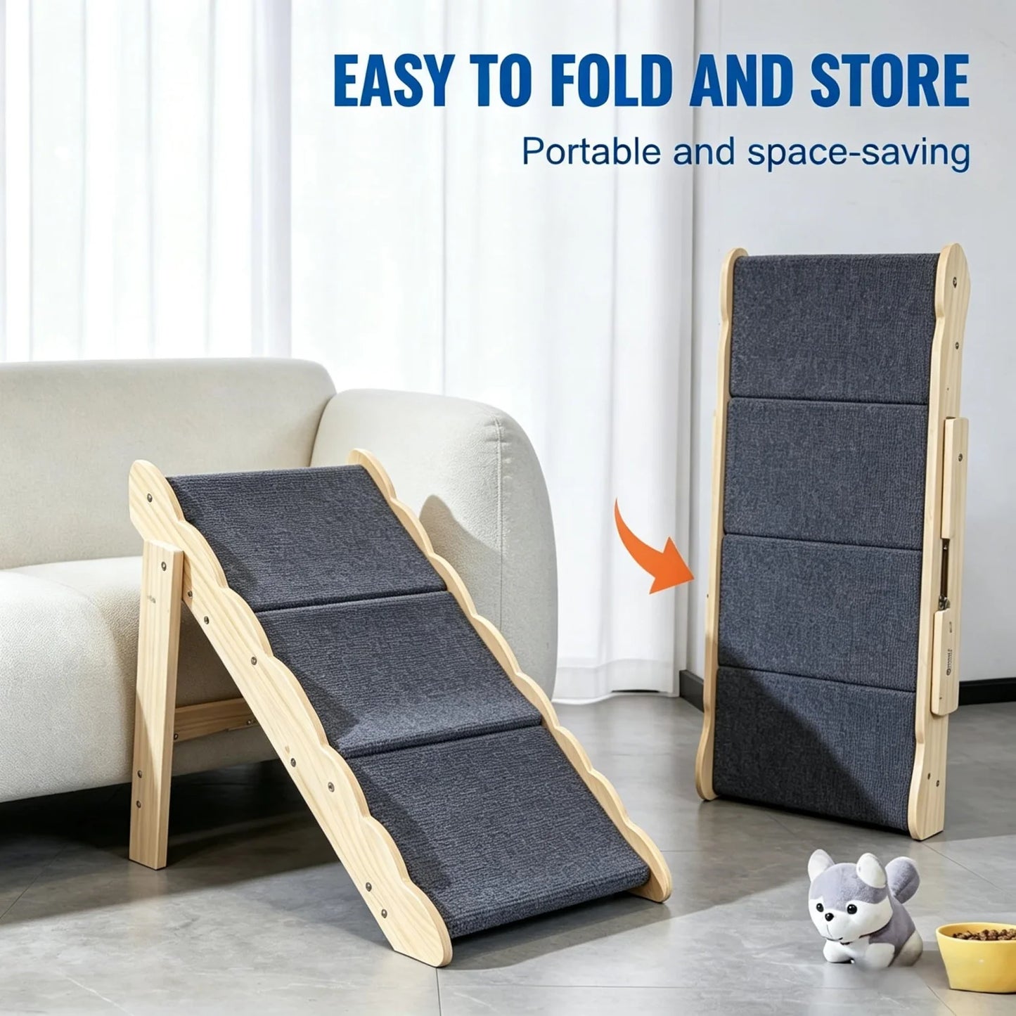HiMISS Dog Door 2-In-1 Collapsible Wooden Dog Stairs And Ramp