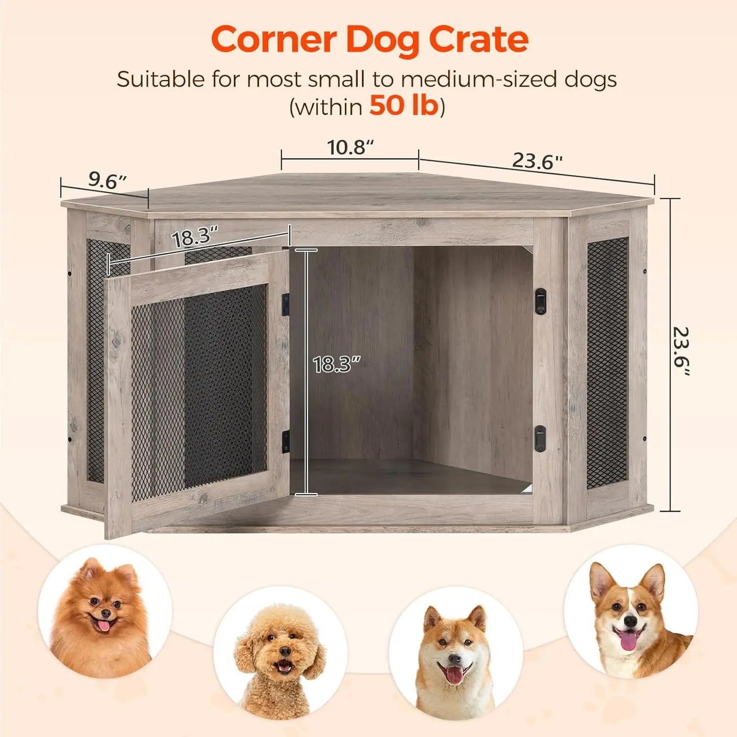Corner Dog Crate End Table For Small To Medium Dogs