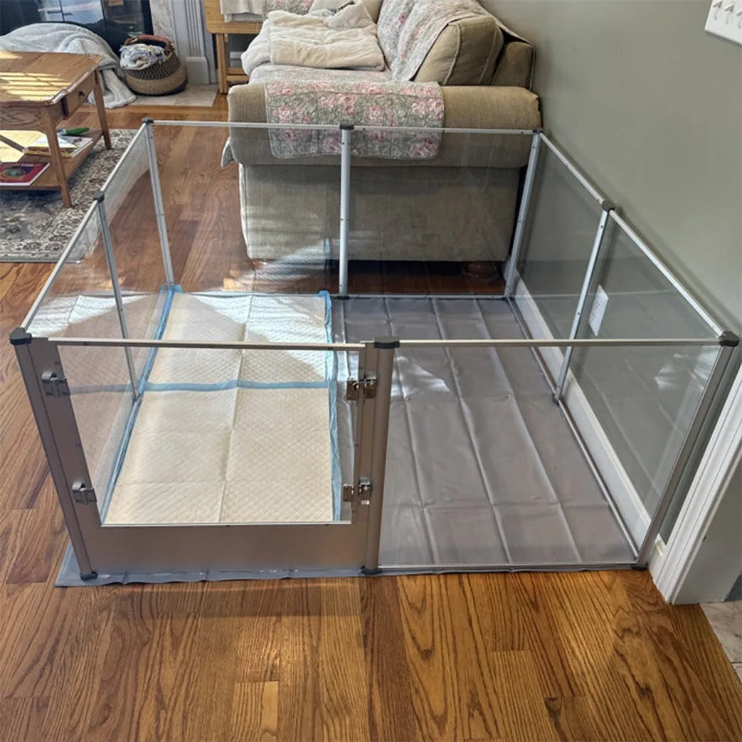 BORWART Acrylic Dog Playpen 3in1 Indoor Enclosure With Waterproof Pad