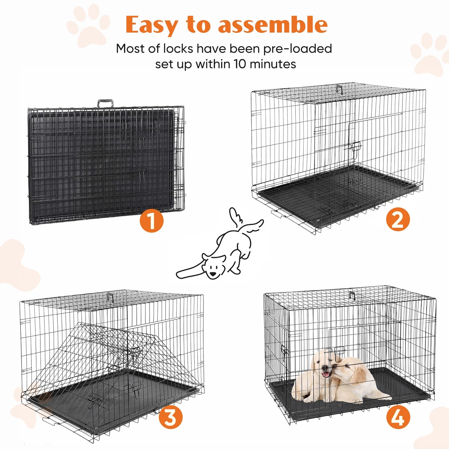 JHK Folding Metal Wire Dog Cage With Leak Proof Tray