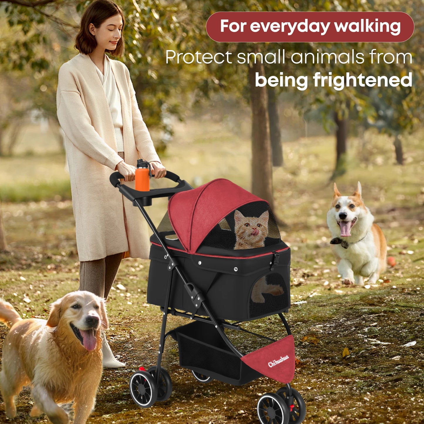 CHIHUAHUA Pet Stroller Foldable Three Wheel Travel Carrier