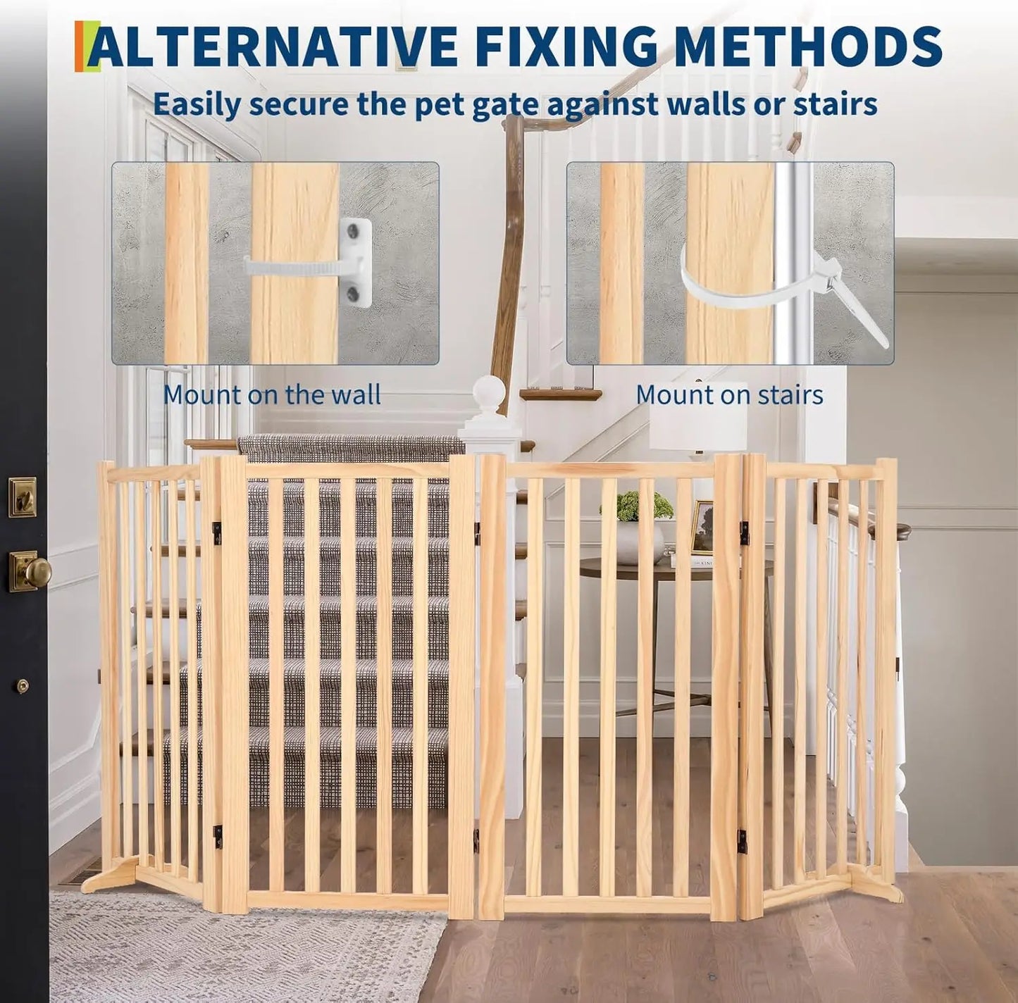 HiMISS Freestanding Wooden Dog Gate Foldable for Doorways and Stairs