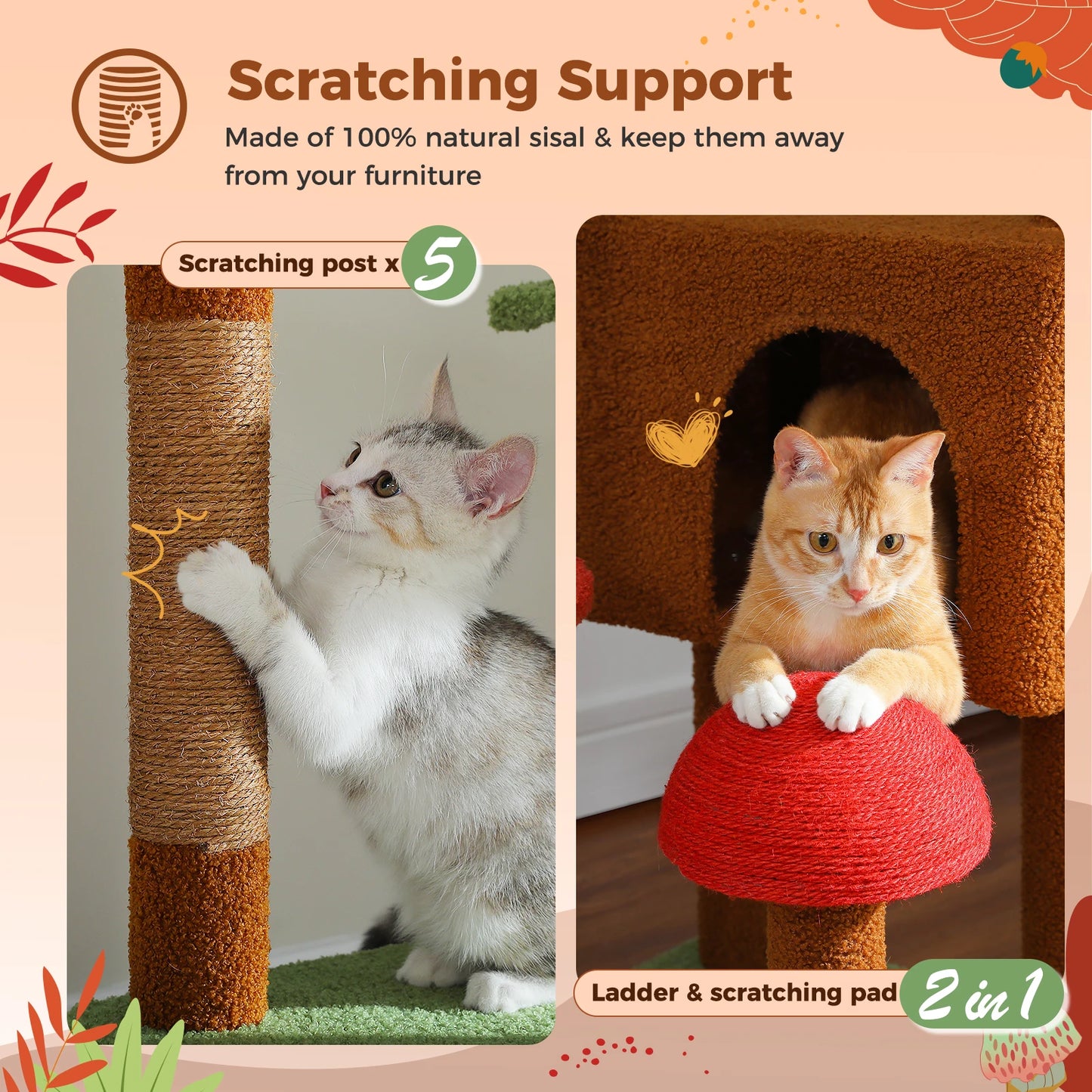 PETEPELA Cat Tree Floor to Ceiling Tower Adjustable Height Cat Condo Hammock
