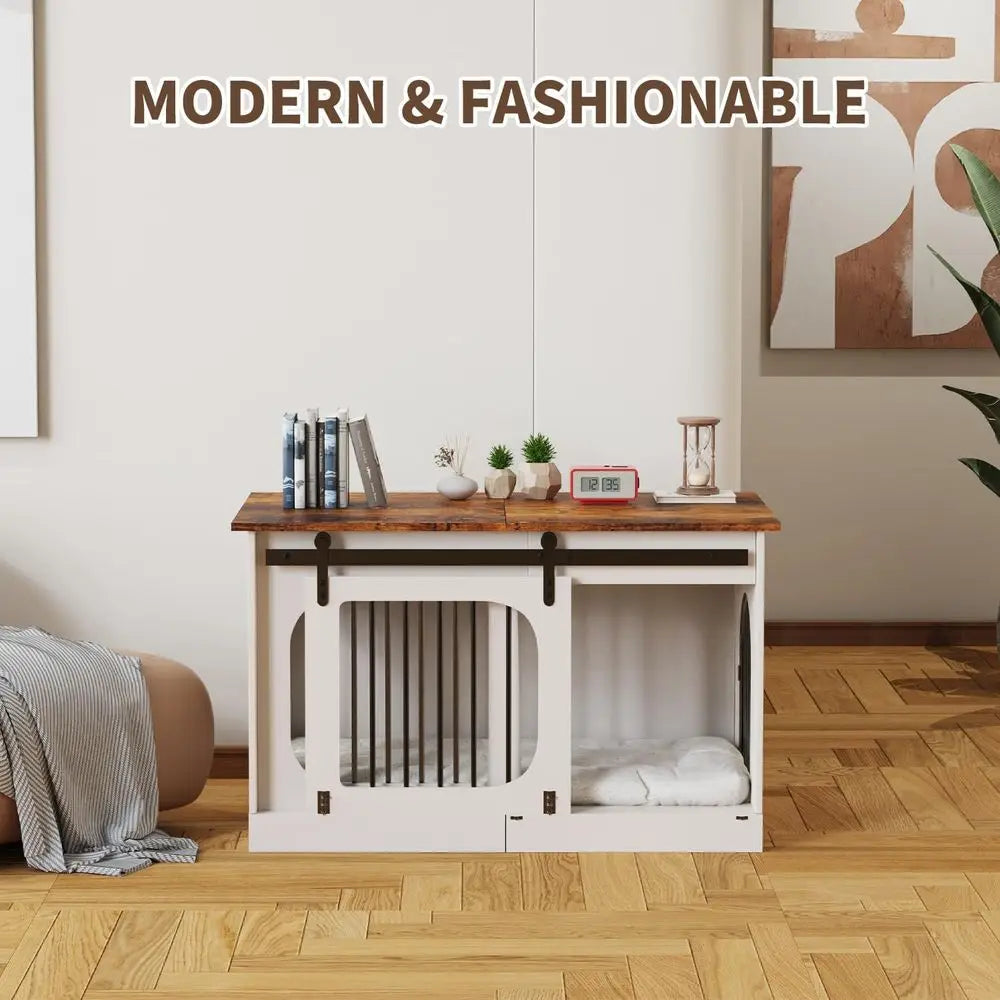 Farmhouse Style Dog Kennel Furniture Indoor Crate With Cushion