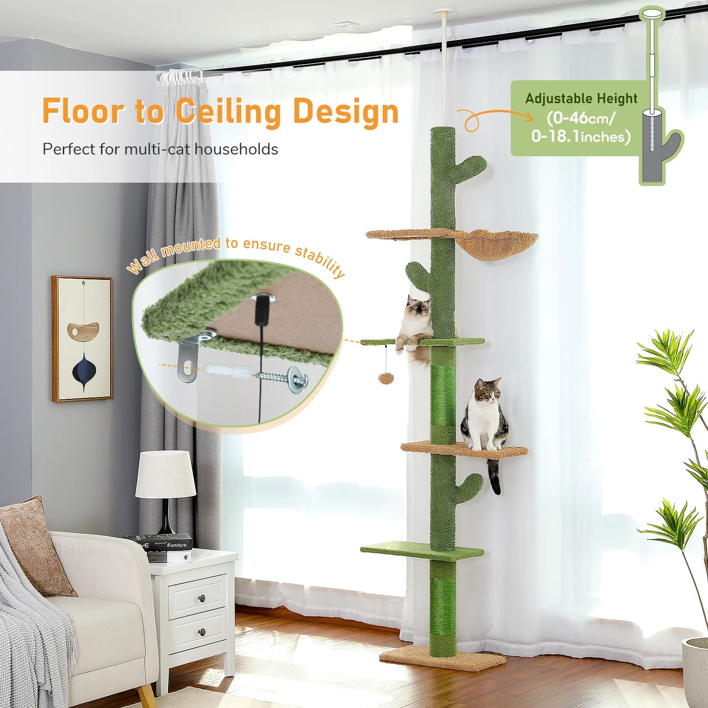 PAWZ Road Cat Tree 5-Tier Floor To Ceiling Tower Indoor