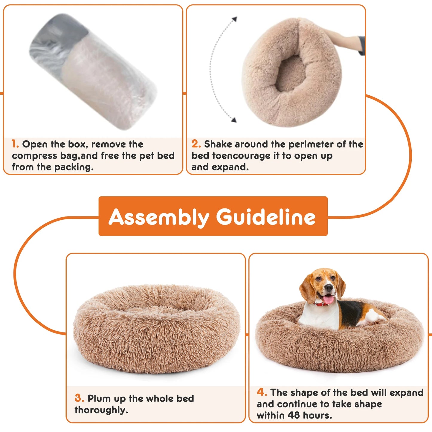 JHK Calming Plush Faux Fur Dog Bed Anti Slip Washable