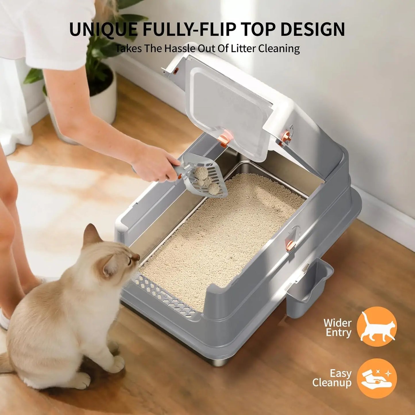 Stainless Steel Cat Litter Box High Sides Odor Control