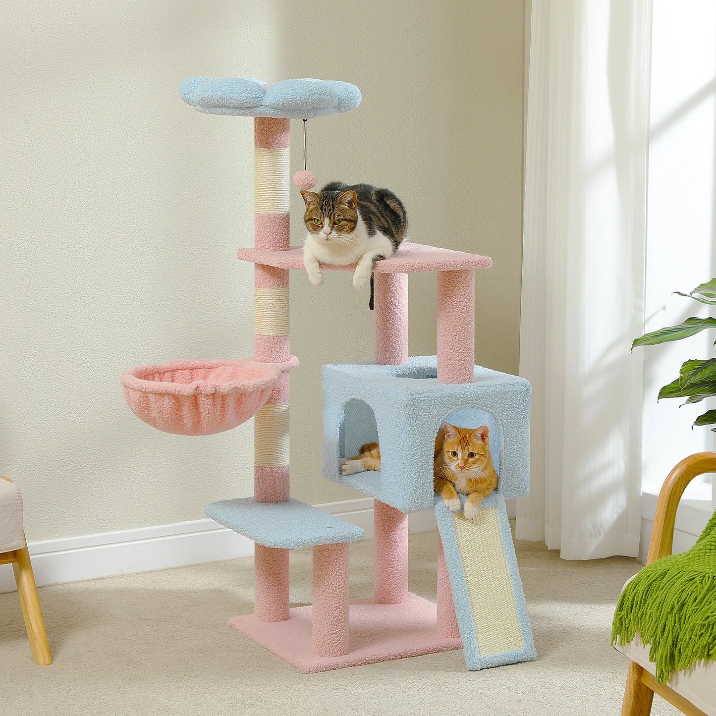 PEQULTI Flower Cat Tree Multi Level Cat Tower With Scratching Posts Hammock Ramp
