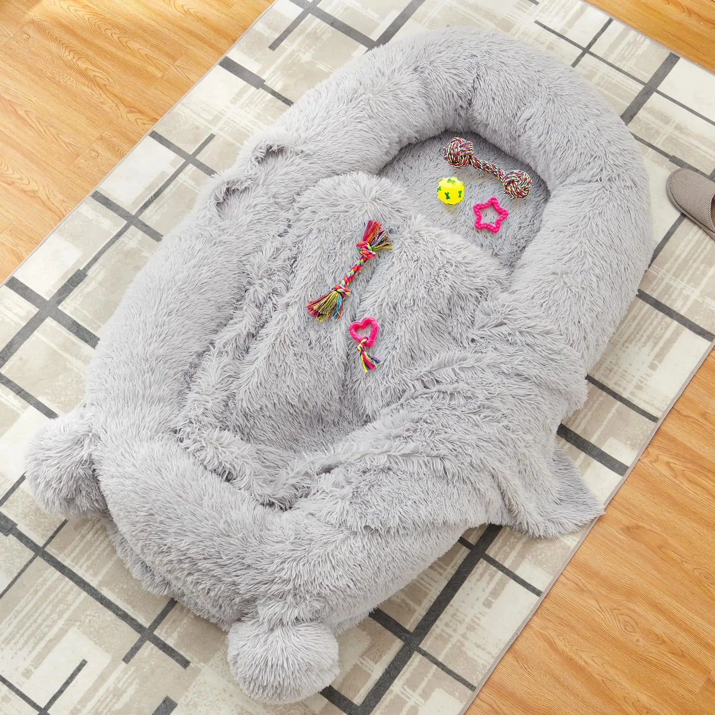 HiMISSCN Dog Bed With Removable Cover Blanket And Storage Pockets