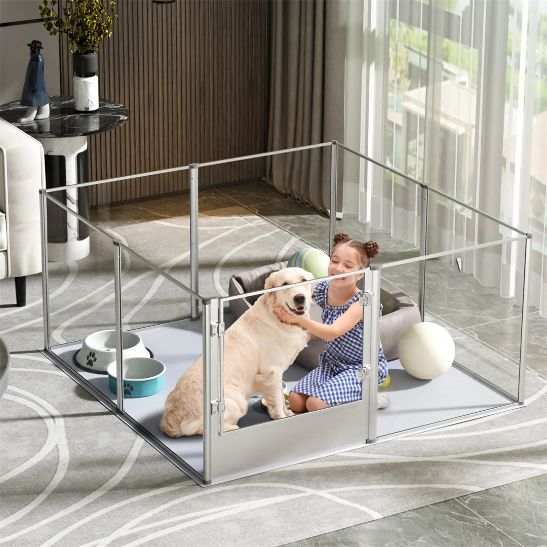 BINGOPAW Indoor Pet Whelping Pen Clear Acrylic Playpen Waterproof Pad