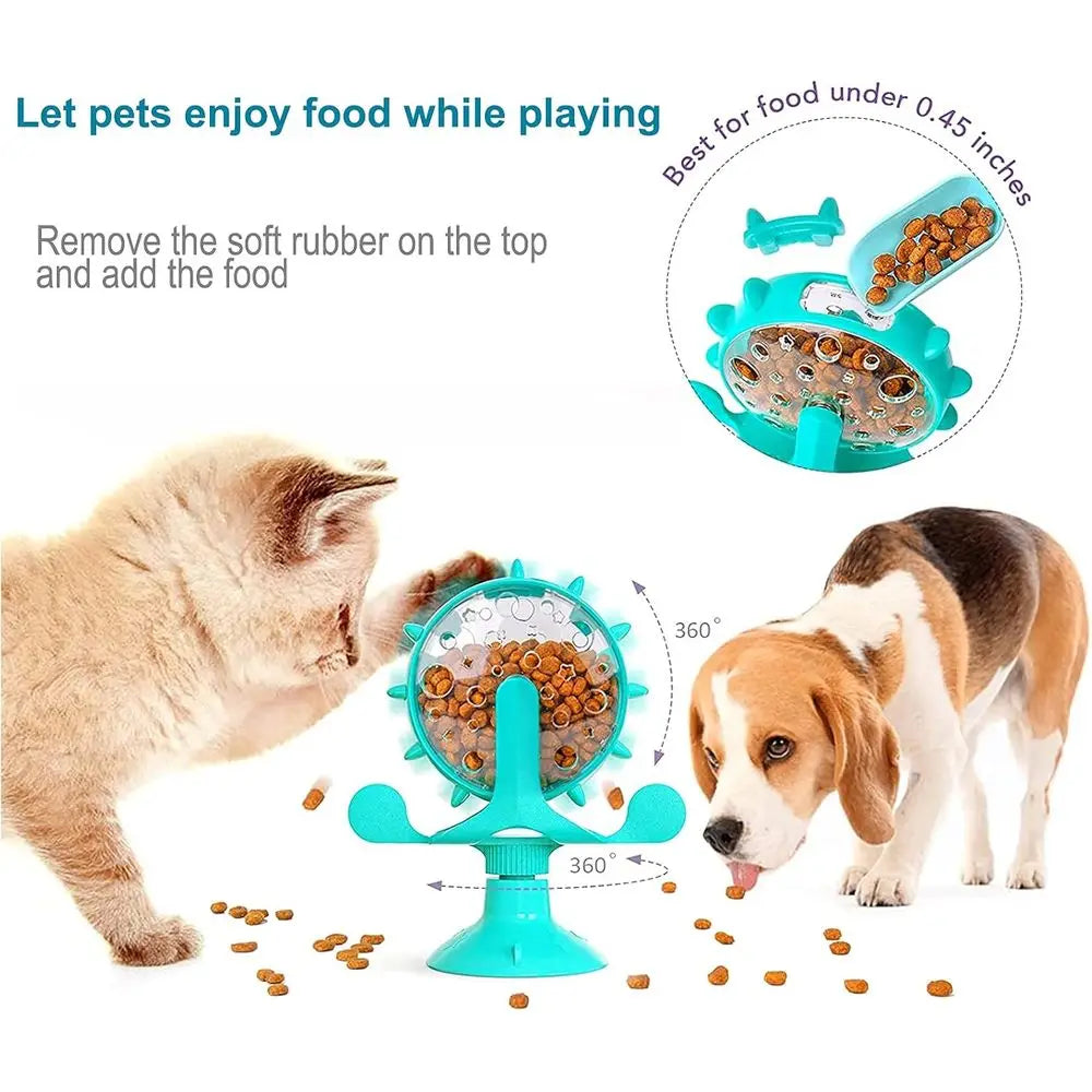 Interactive Cat Treat Dispenser Toy With 360 Windmill Rotation